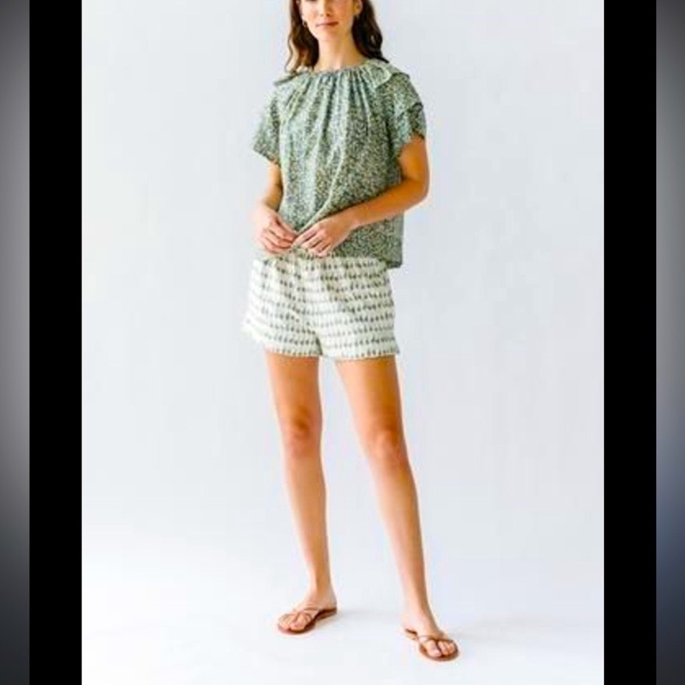 MIRTH Green white high waisted embroidered shorts cotton classic spring boho S